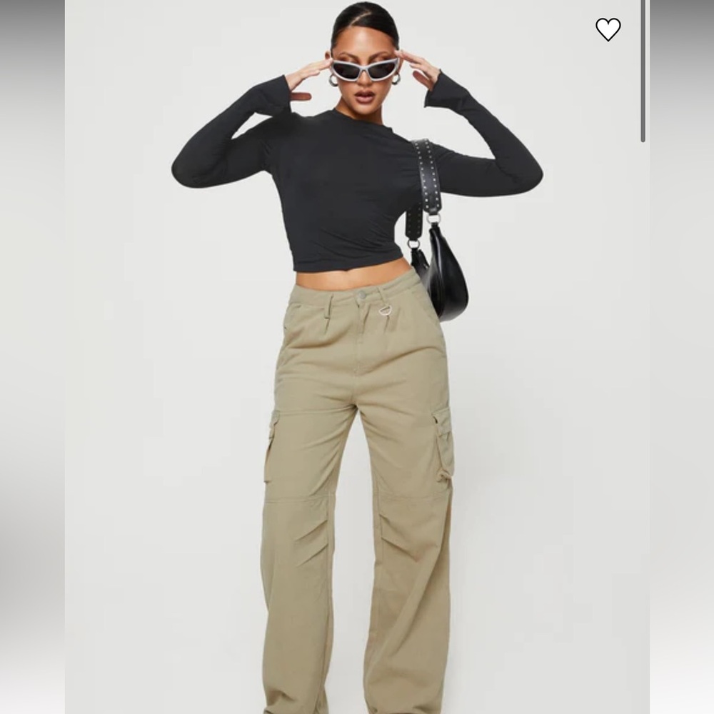 Princess Polly Paige Mid Rise Cargo Jeans in Sage